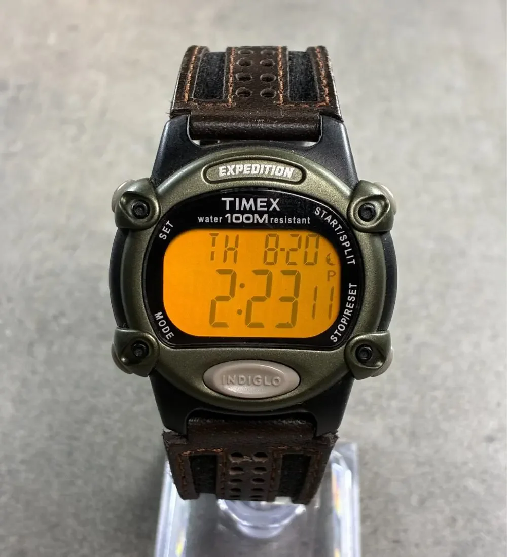 Timex Expedition T48042 Green Digital Watch Men's 100M Indiglo 39mm Excellent